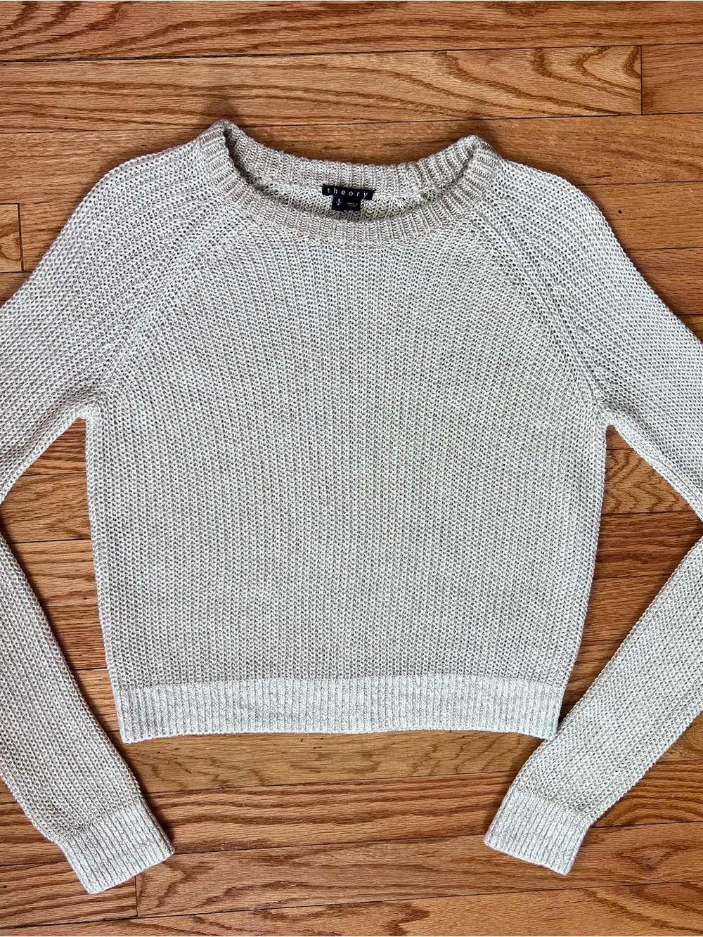 Theory Light Cream 99% Linen Knit Sweater SZ Sm